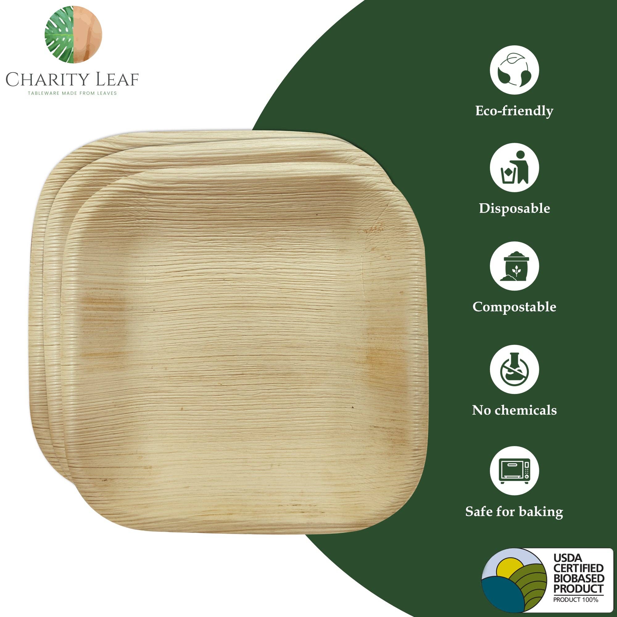 Charity Leaf - Wholesale Disposable Plate - Palm Leaf Square Plate - 6" Inch - Pack of 50 Plates4