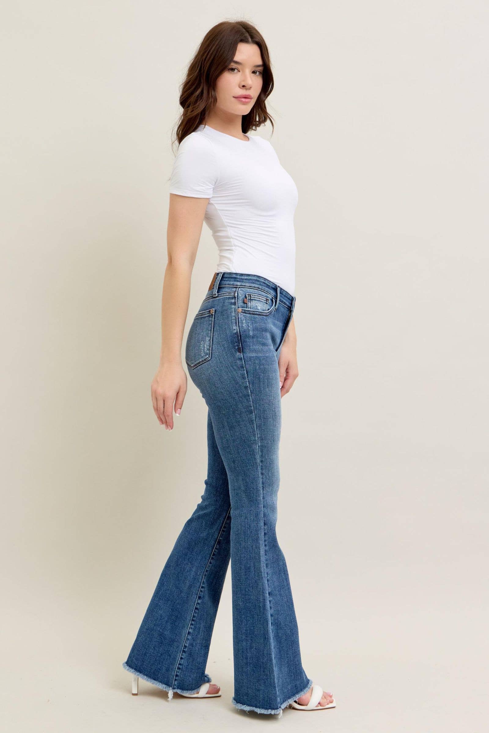 Watermelon Apparel – wholesale Jeans - Dam – Judy Blue Mid Rise Vintage Fray Hem Flare7