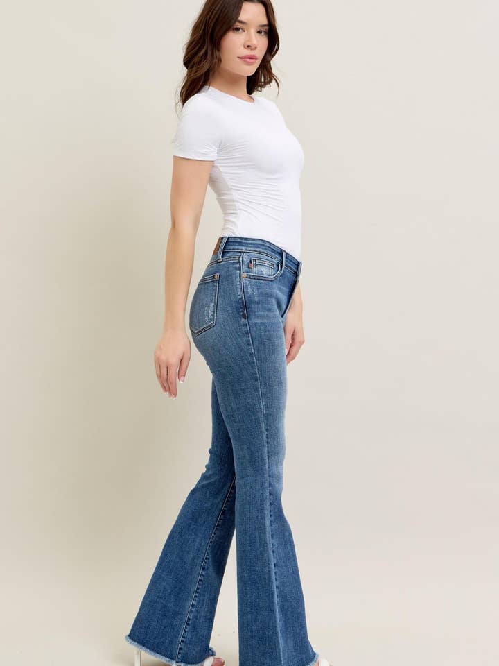 Watermelon Apparel – wholesale Jeans - Dam – Judy Blue Mid Rise Vintage Fray Hem Flare7