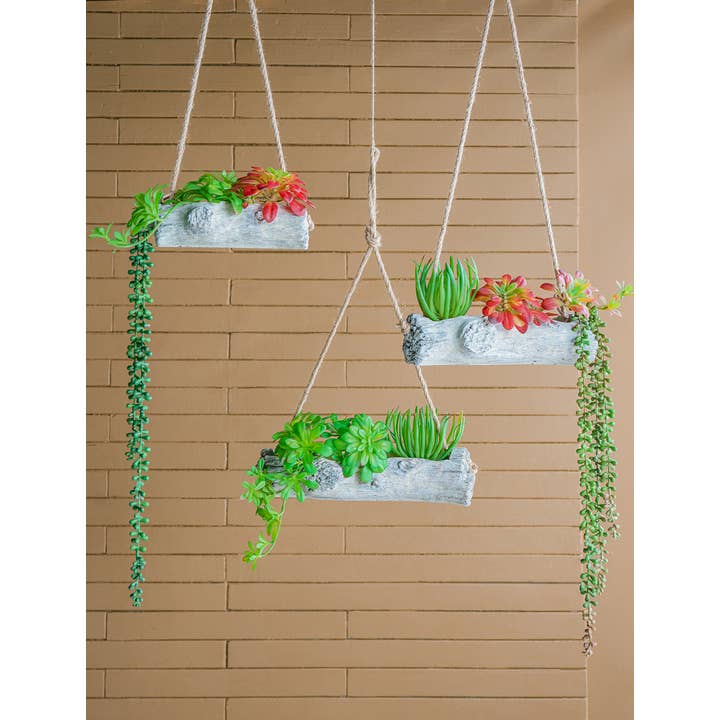 A&B Home Group Inc. - Wholesale Hanging Planter - 12.5x5.5x3.5" Cement Driftwood Hanging Planter6