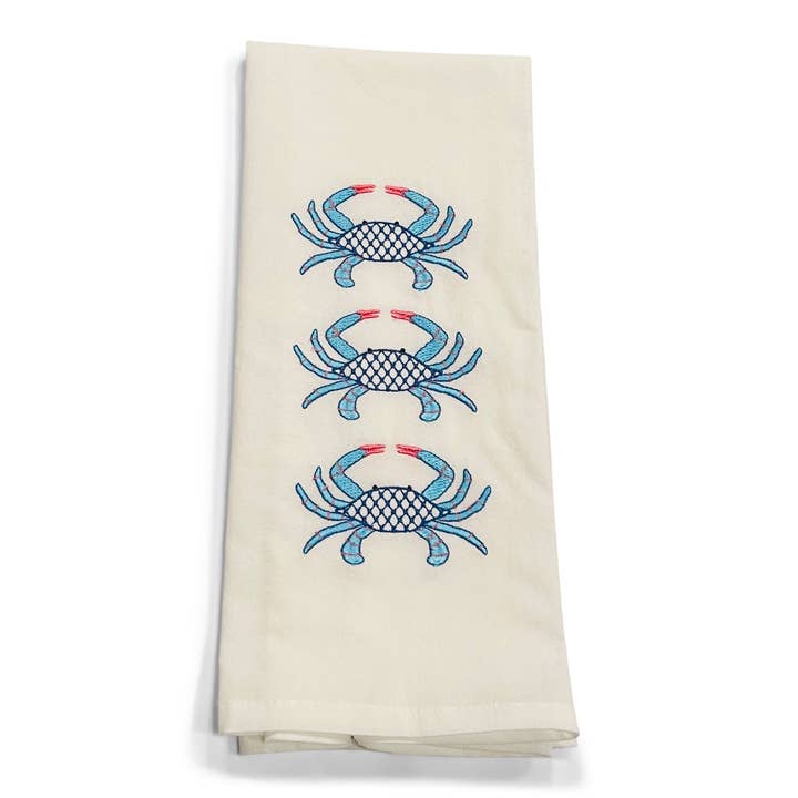 Towel - Fishtail Blue Crabs on white for wholesale by Vibrantly Blue