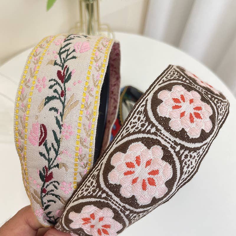 Tourtiwi - Venta al por mayor Cinta para el pelo - Mujer - Cinta de Pelo Retro Antideslizante con Bordado de Flores Bohemias16