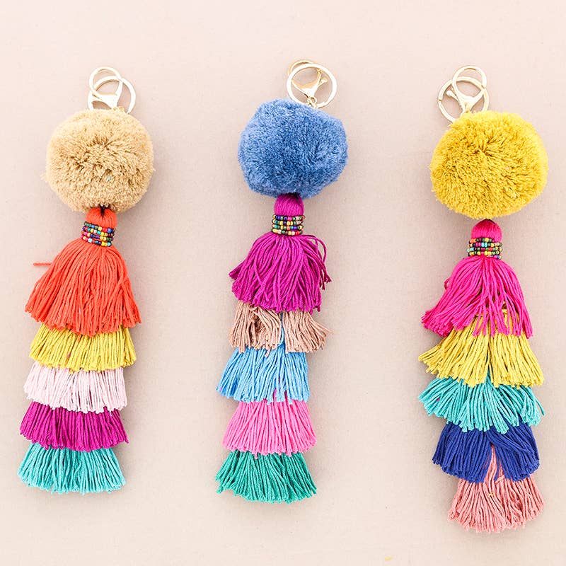 Sonata - Wholesale Keychain - Women's - Ethnic Keychain Pompon Tassels Five Layers3