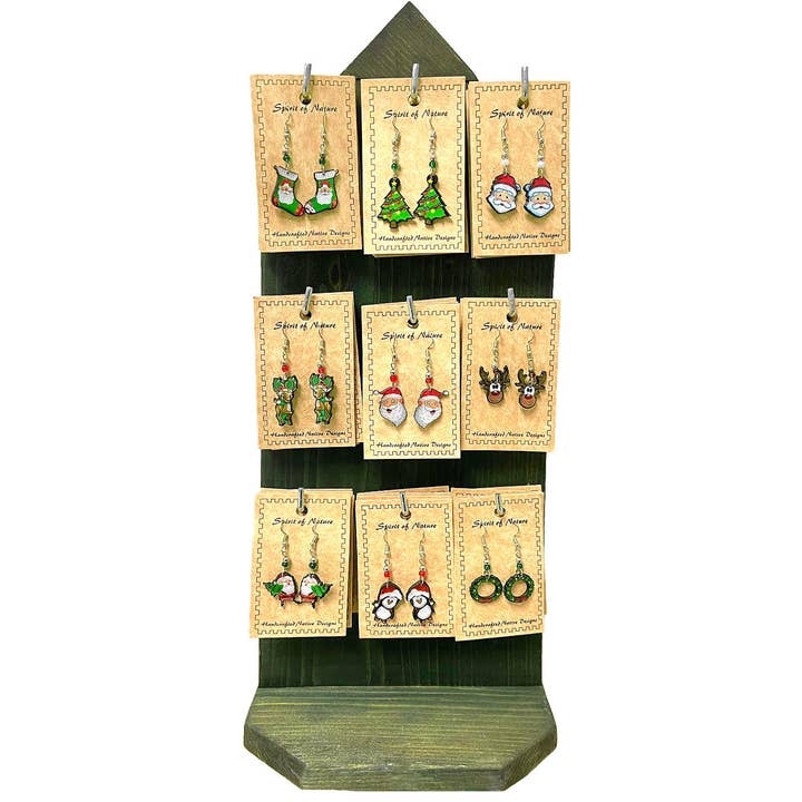 Lot de 72 boucles d'oreilles de Noël avec cartes de Noël, présentoir en bois recto-verso pour la vente par Pichincha