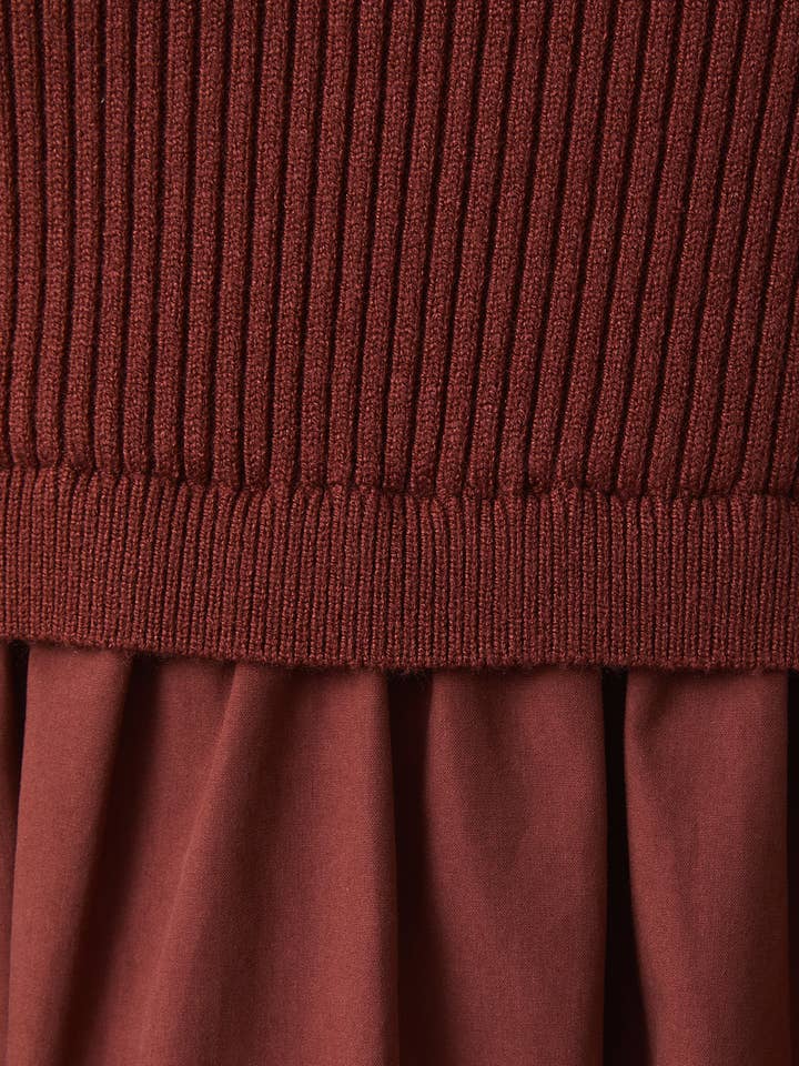 Sunday Edition by LE LIS - Wholesale Dress - Women's - MOCK NECK SHORT SLEEVE KNIT & WOVEN MIX TIERED MIDI DRESS11