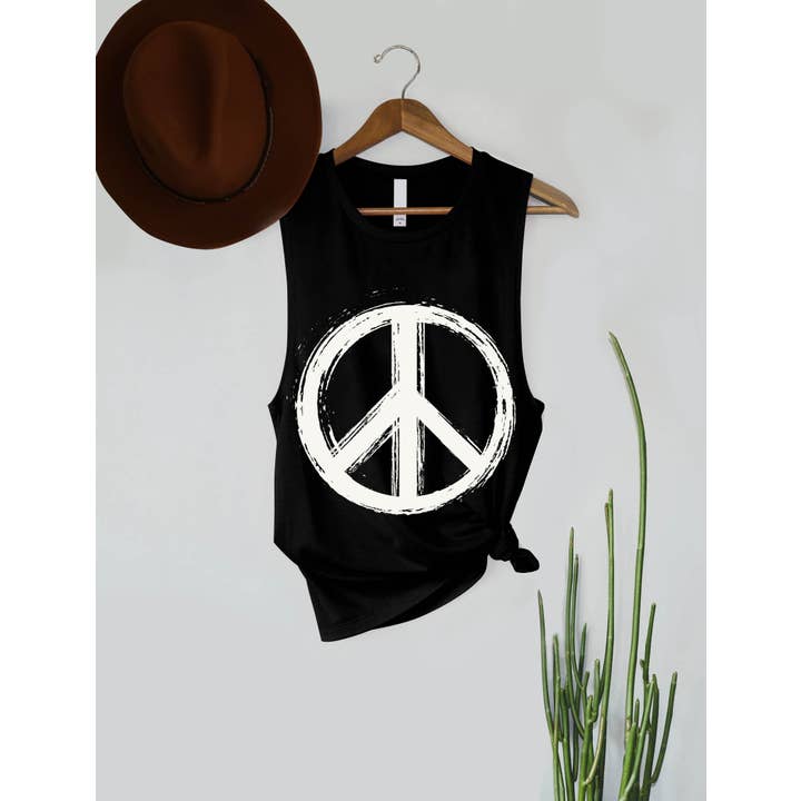Painted Peace Sign Graphic Women's Jersey Tank Top for wholesale by PINK NABI