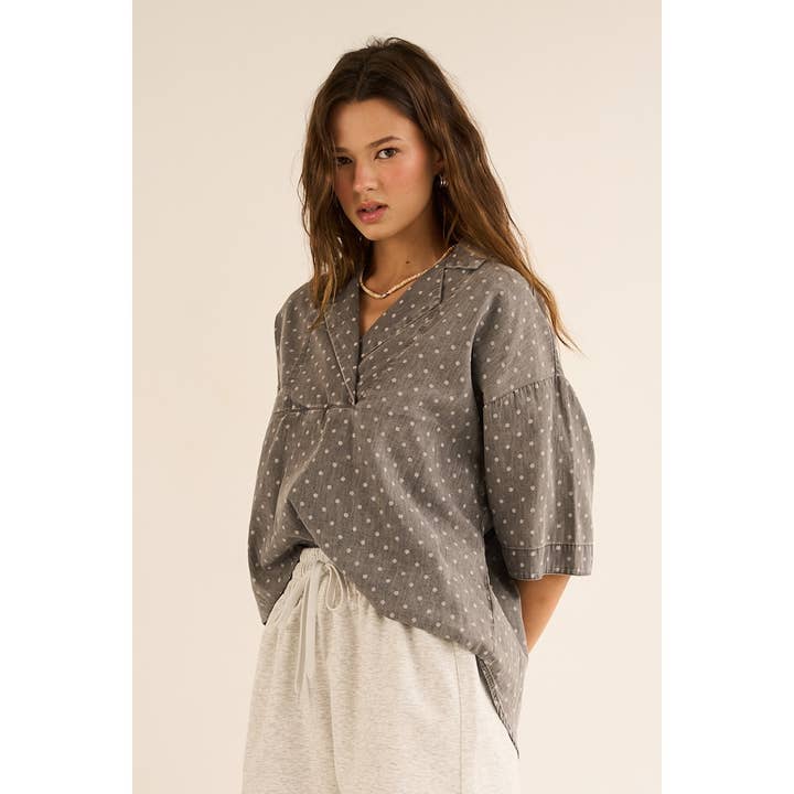 The GREii - Wholesale Knit Top - Women's - Wide Placket Polka Dot Top1