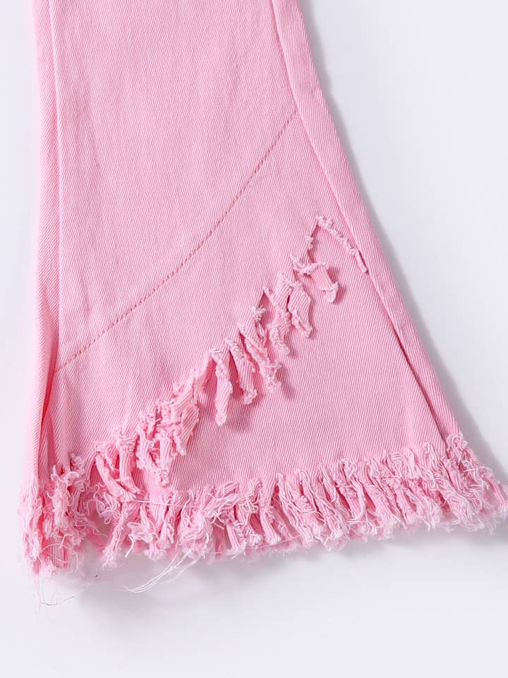 sassy kids palace - Wholesale Jeans - Kids - Girls Pink Valentine's Day Fringe Pants Jeans2