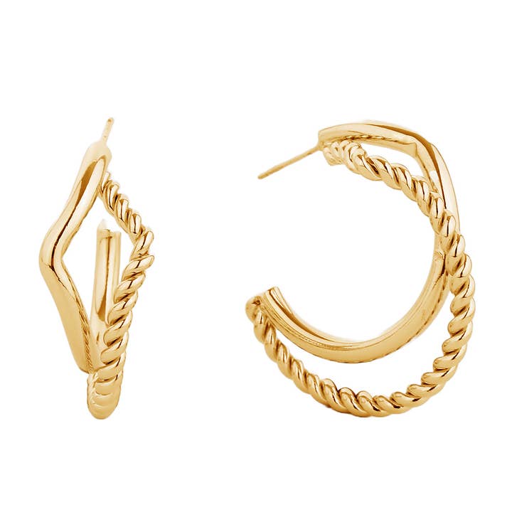14K Gold-Dipped Twist & Solid Lines Post Earring for wholesale by Fashion City