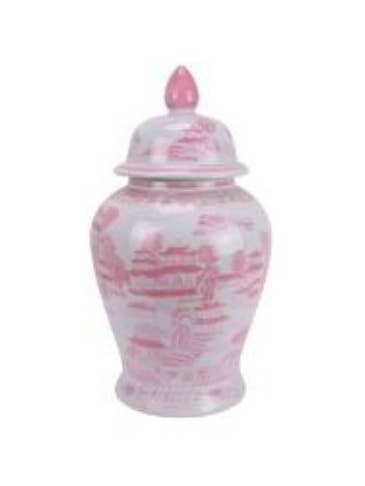 Jarrón de Jengibre, Chinoiserie Rosa con Diseño de Escena de Jardín de Cantón para venta al por mayor de The French Bee & Co