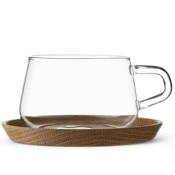 Ensemble de tasse en verre Classic™ pour thé/café et soucoupe en bois pour la vente par Viva | Espro | Liiton