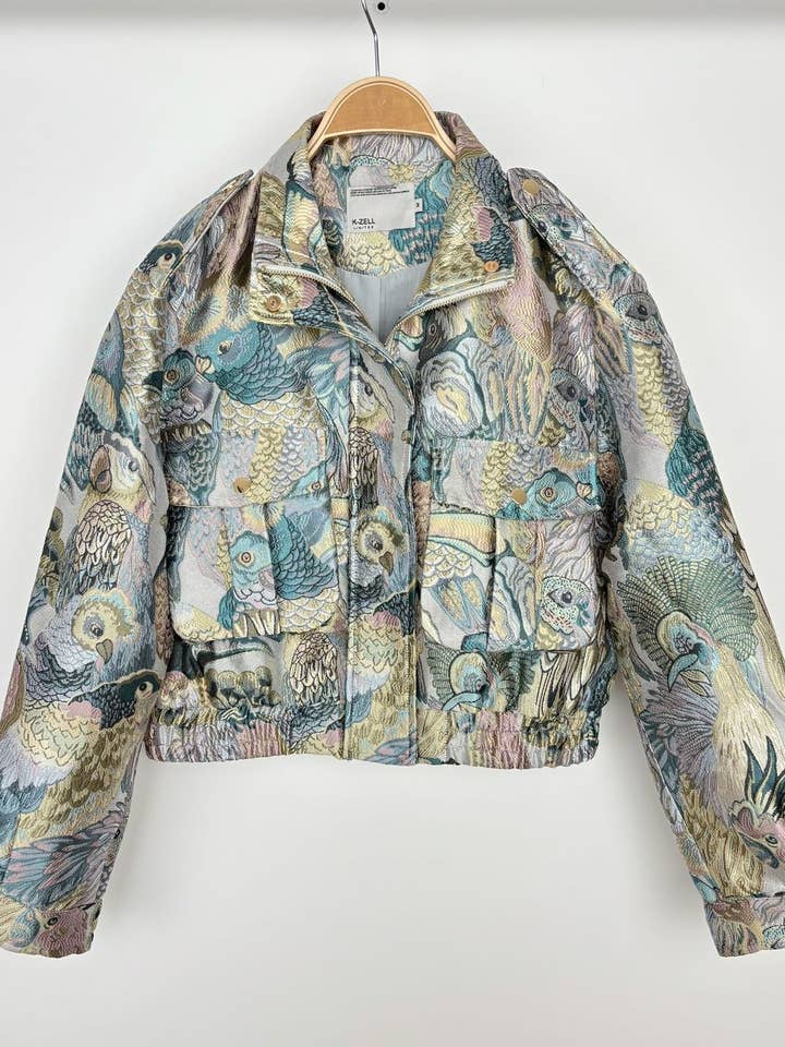 METALLIC JACQUARD BIRD PATTERN JACKET for wholesale by KZELL PARIS