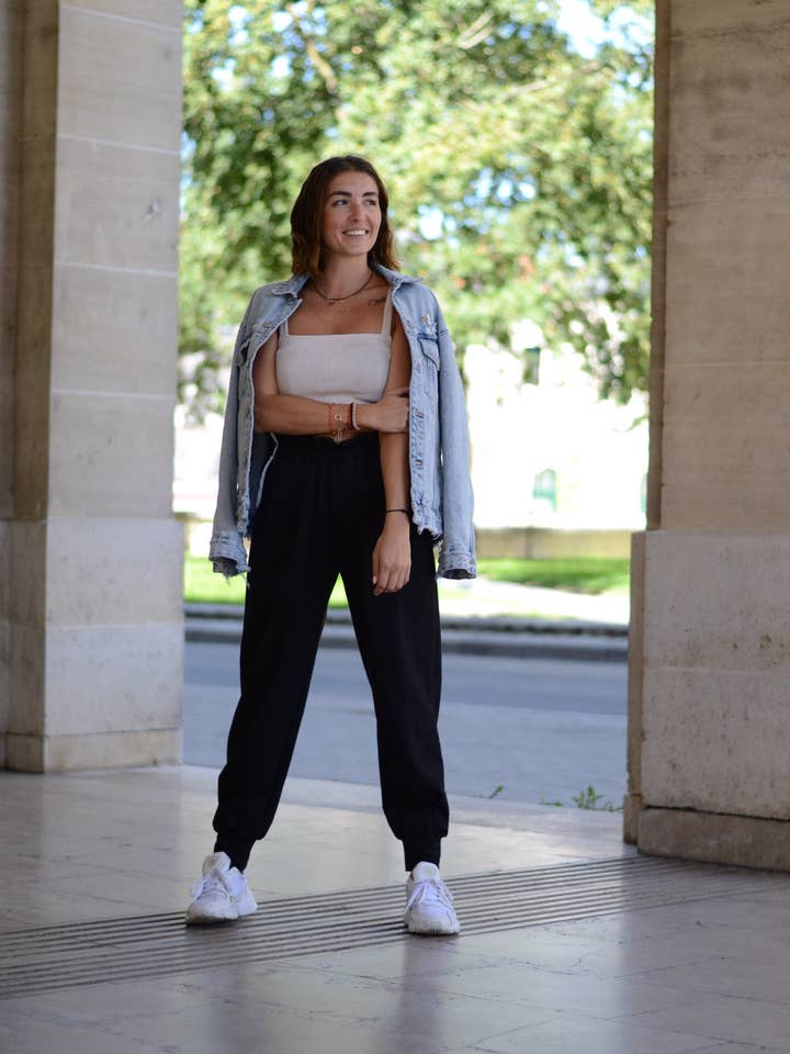 Made in France black fleece joggers for wholesale by ANNAHPA