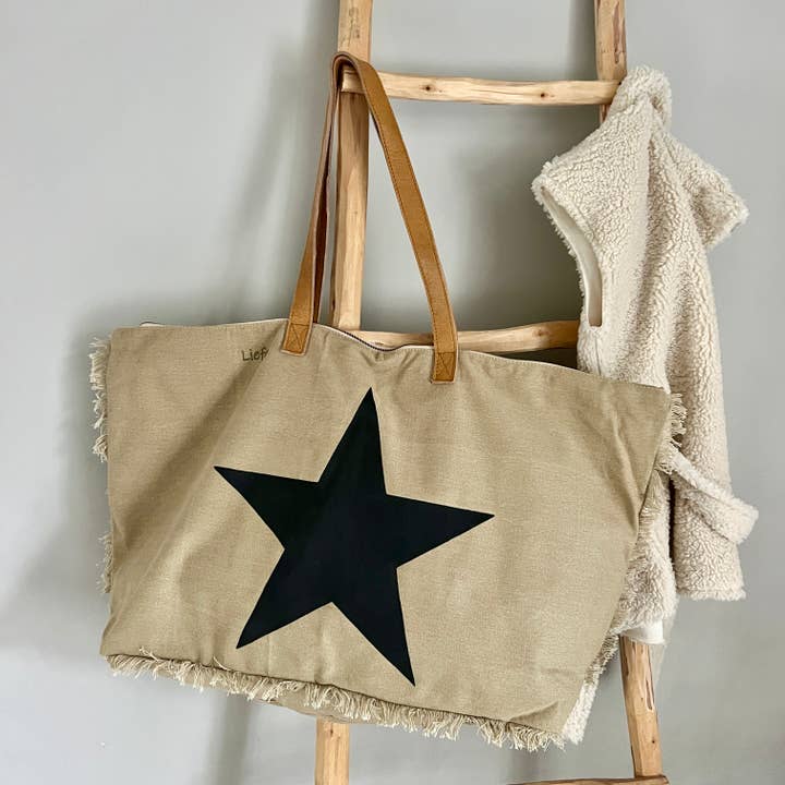 BohoBag star black (recycled cotton khaki) for wholesale by Liefe NL