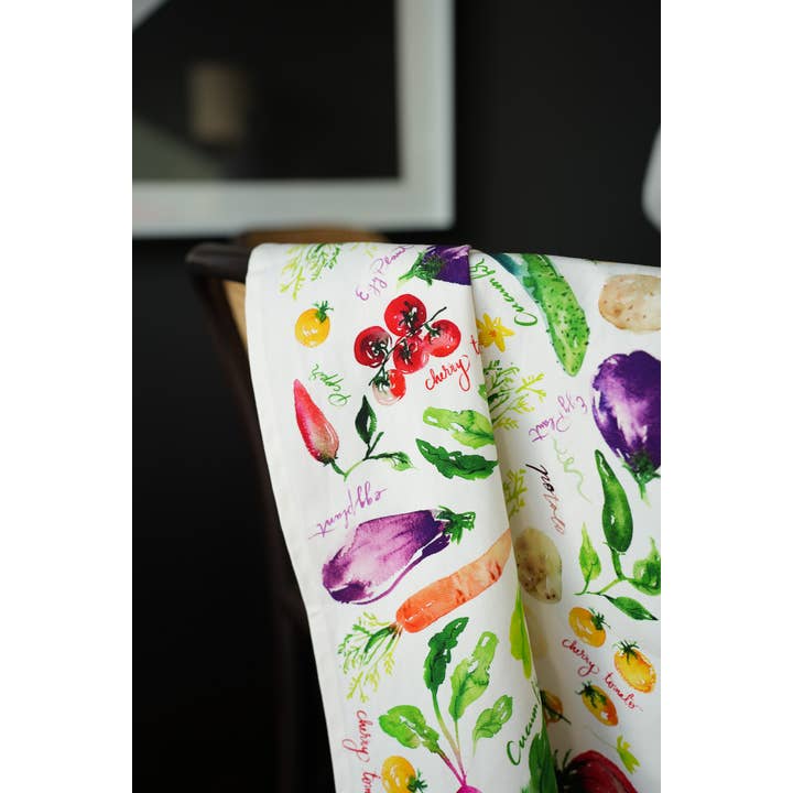 Jean Choe Art & Design - Wholesale Tea Towel - Vegetable Medley Tea Towel. Watercolor Veggie Kitchen Towel.15