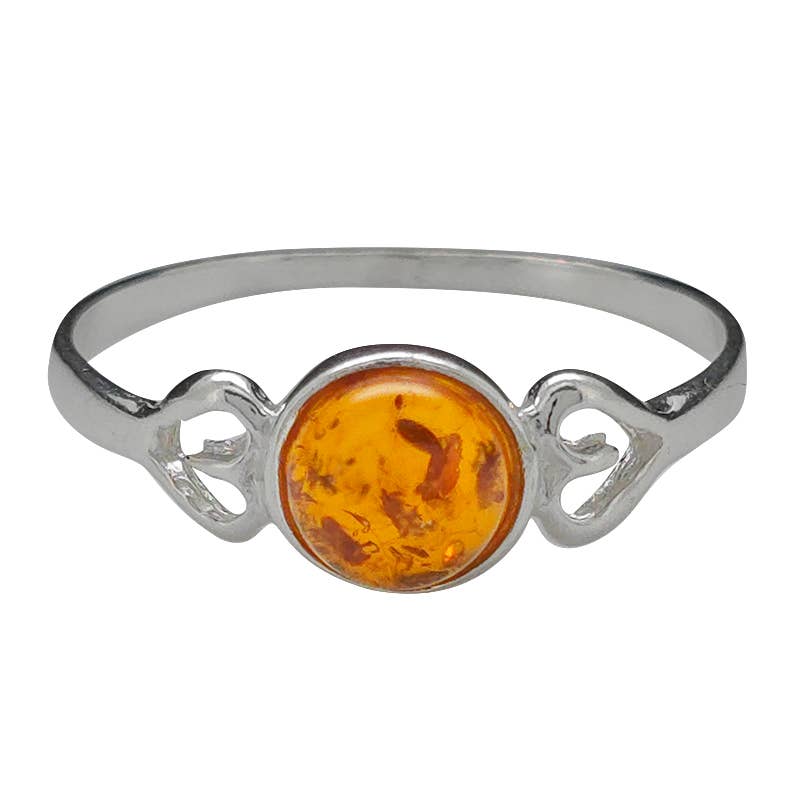 Amberman - Vente Solitaire - Bague en argent sterling et ambre cognac0