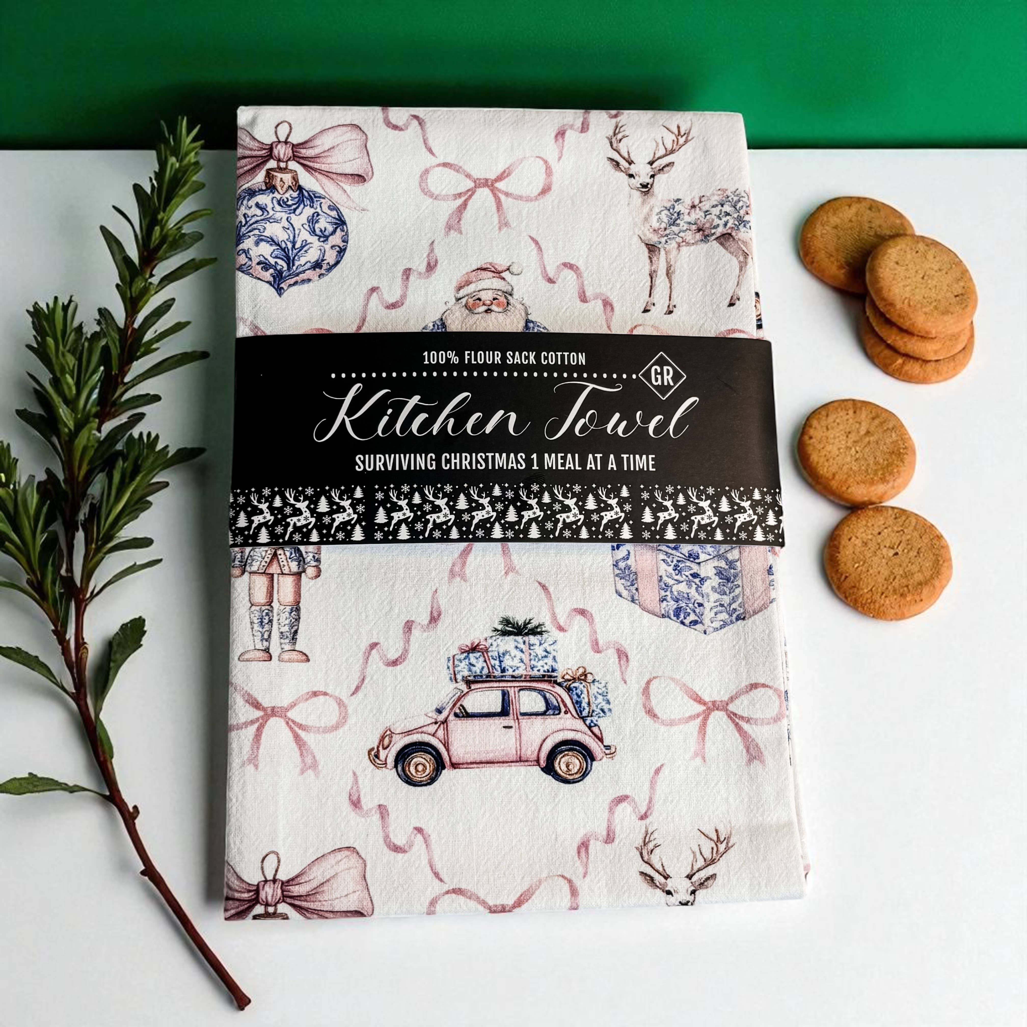 Gia Roma - Wholesale Tea Towel - Vintage Santa Holiday Kitchen Towel & Decor | Pink Christmas89