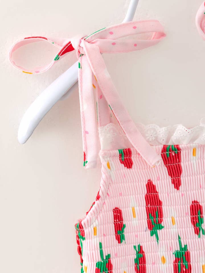 littleoneusa - Wholesale Dress - Kids - Pink Strawberry Flower Girl Ruffle Smocked Dress