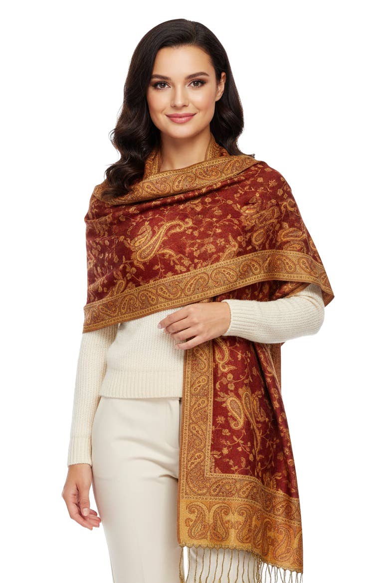 SERENITA - Wholesale Scarf - Women's - Jacquard Line Paisley Pashmina Scarf Reversible Shawl Wrap21