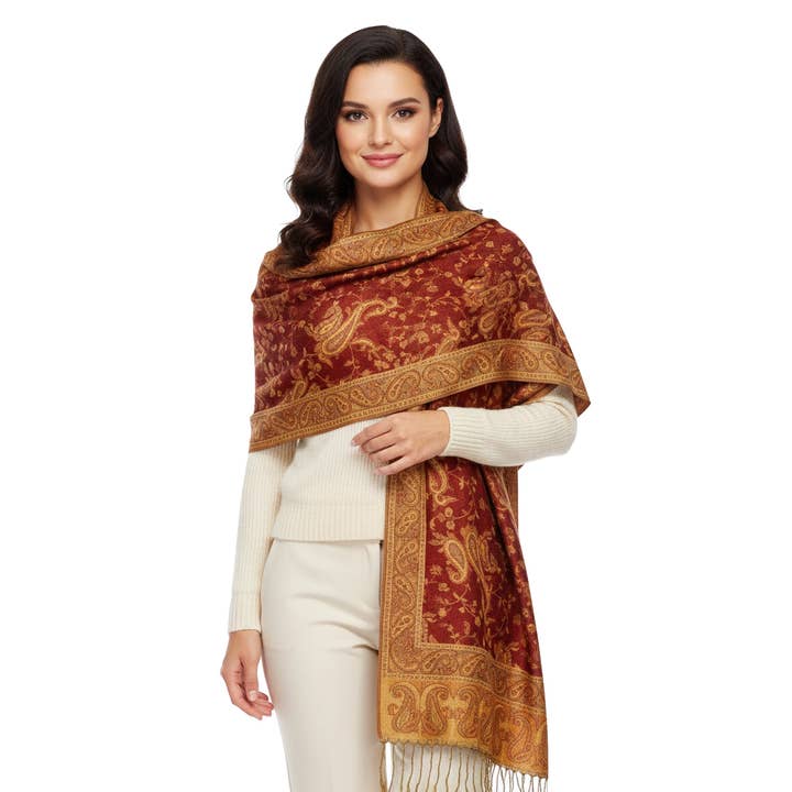 SERENITA - Wholesale Scarf - Women's - Jacquard Line Paisley Pashmina Scarf Reversible Shawl Wrap21