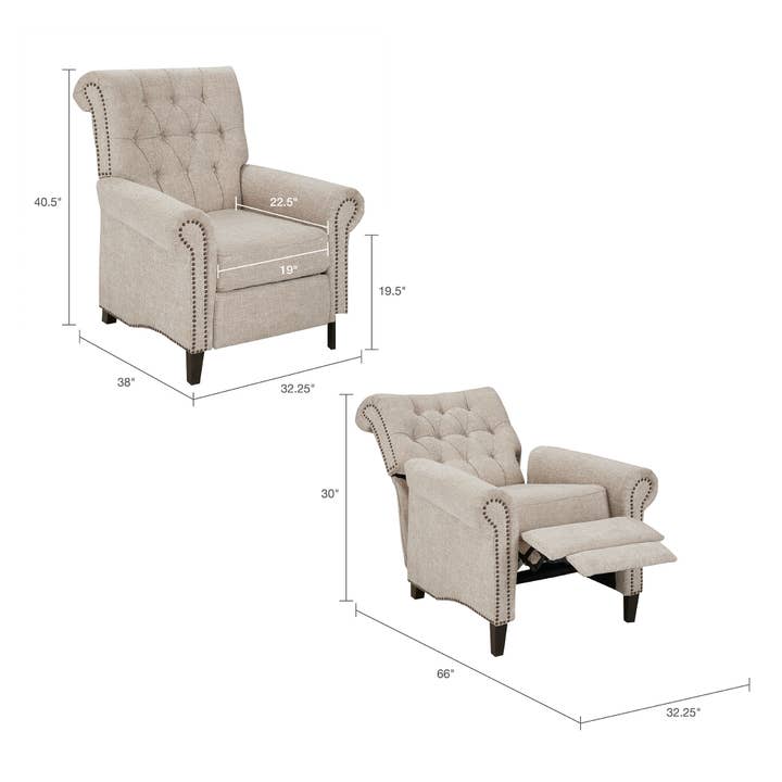 Olliix - Wholesale Chair - Push Back Recliner Single Sofa Reclining Chair, Cream *3
