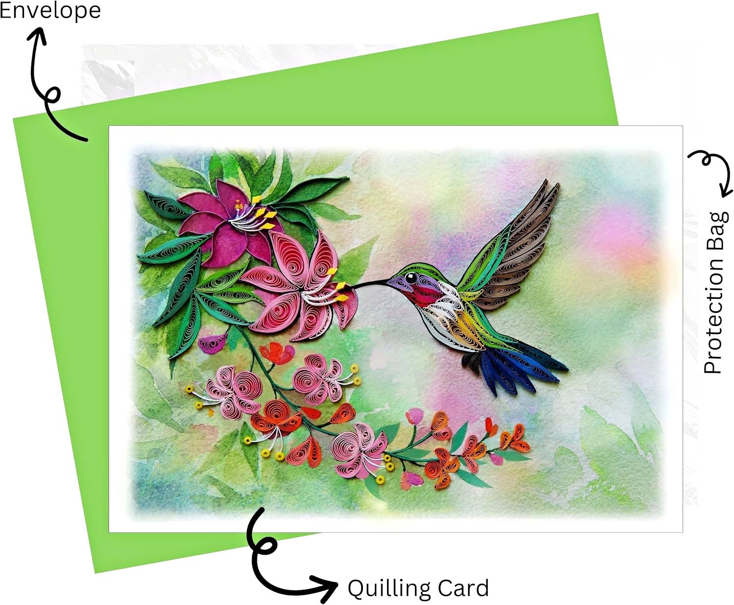 Wonder Paper Art - Wholesale Everyday Greeting Card - Delicate Beauty in Flight – Hummingbird Quilling Card , 5x7 2