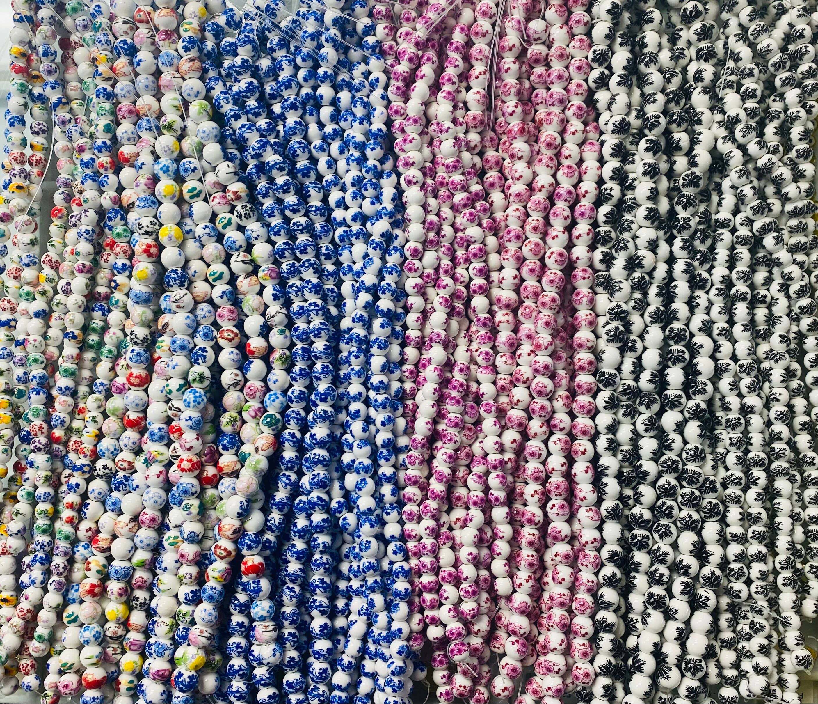 The Bead Bazaar - Wholesale Beads - Colorful Flower Beads, Strand of Porcelian Beads, Boho Accent Painted Beads, Chinoiserie Beads, Ceramic Focal Beads, Blue And White Flower Beads1