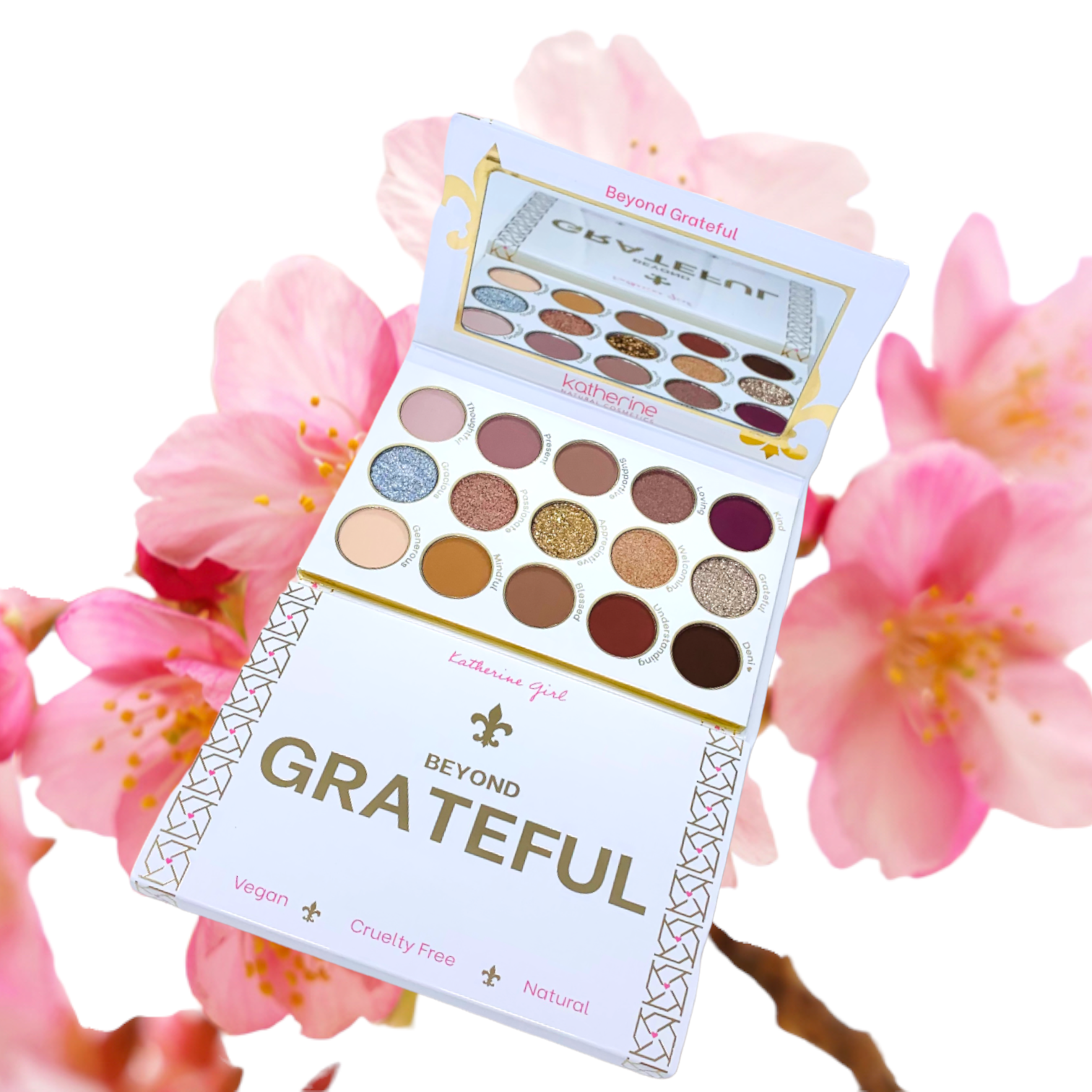 Katherine Natural Cosmetics - Wholesale Eyeshadow Palette - Beyond Grateful 15 Pan Eyeshadow Palette with Mirror & Brush6