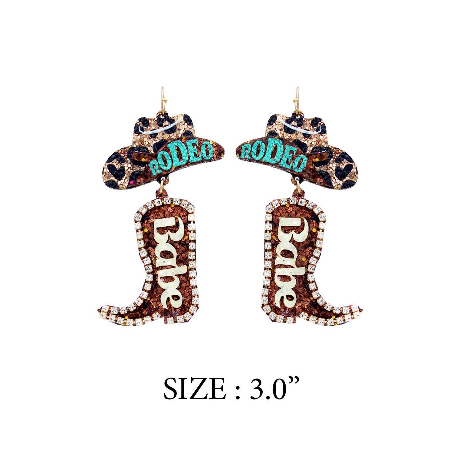 JHP Collection - Wholesale Dangle Earrings - RODEO BABE HOOK EARRING OF GLITTER COW BOY HAT AND BOOTS
3