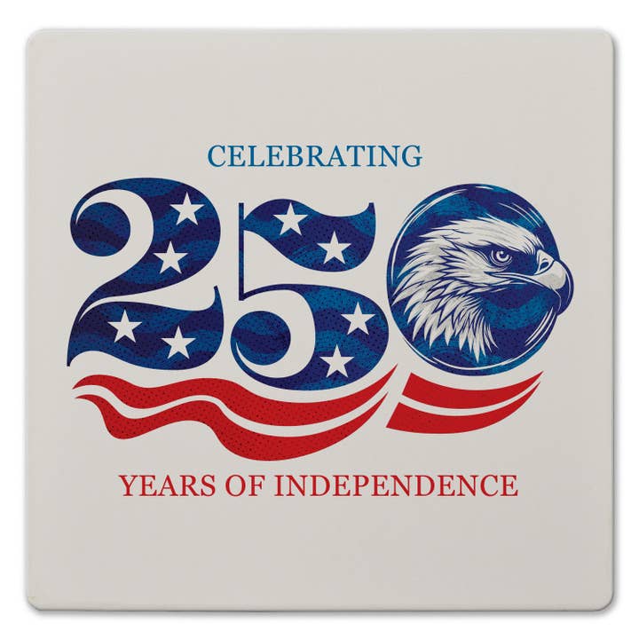 "Celebrate 250" Ceramic Stone Trivet 8" Square for wholesale by CounterArt/Highland Home/Thirstystone/CoasterStone