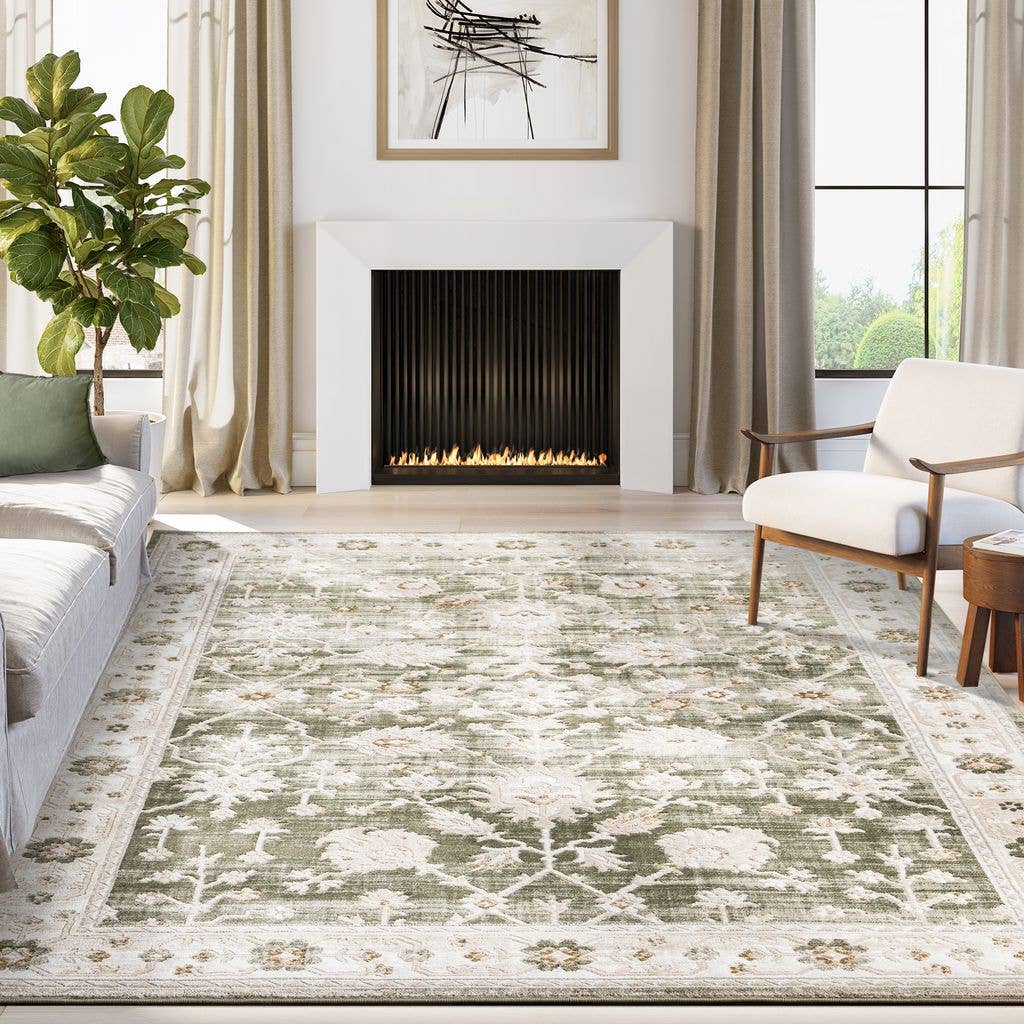 Abani Rugs – Großhandel Teppichvorleger – Abani Teppiche Ivy Vintage Grüner Floraler Bereichsteppich1