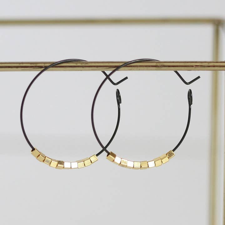 Black & Gold Earrings | Hoops for wholesale by Kaiko Studio