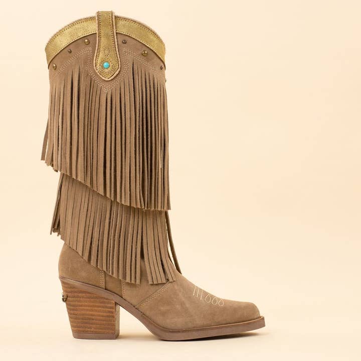 Moonrise - Wholesale Cowboylaarzen - Dames - Nemonic 2279 cowboyboots boho fringe beige