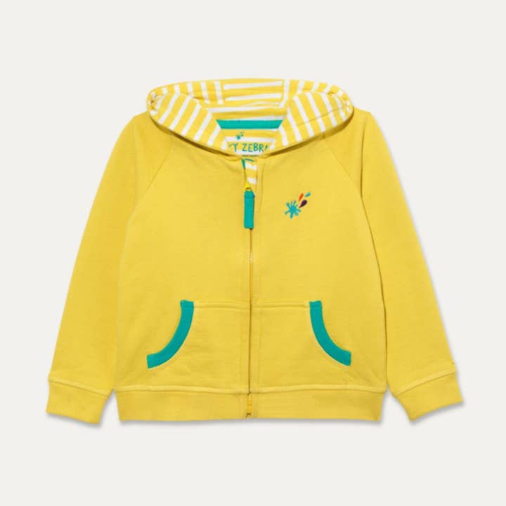Sudadera con capucha amarilla con cremallera para niños de algodón orgánico para venta al por mayor de Ducky Zebra: Sustainable Kids' Clothes