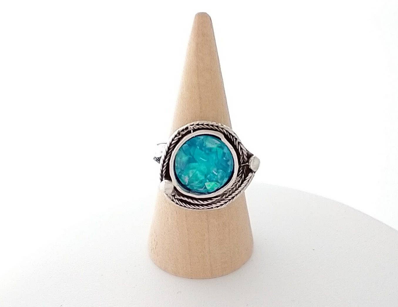 Piccadilly Pendants - Vendita all'ingrosso Anelli cocktail/statement - Anello in argento martellato, anello fatto a mano, anello blu1