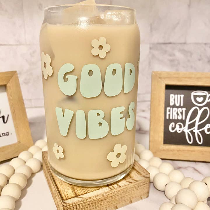 Designs by LDF – wholesale Drinking glass/cup – Good Vibes Beer Can Glass | Iced Coffee Glass | Glass Can
