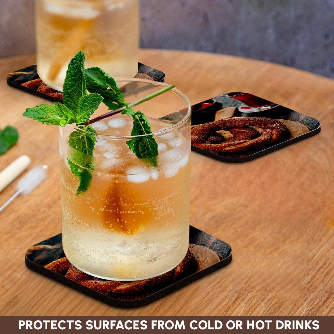 3dRose - Wholesale Coasters - 3dRose, A close up photograph of a Turkish simit bagel and fresh tea, Coaster9