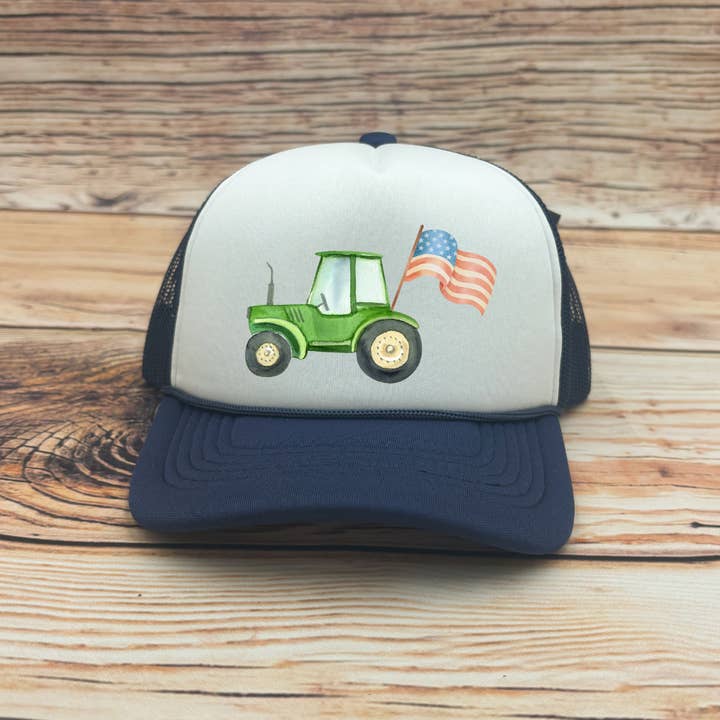 Boné de Criança com Bandeira e Trator Verde por atacado de Sage & Soil
