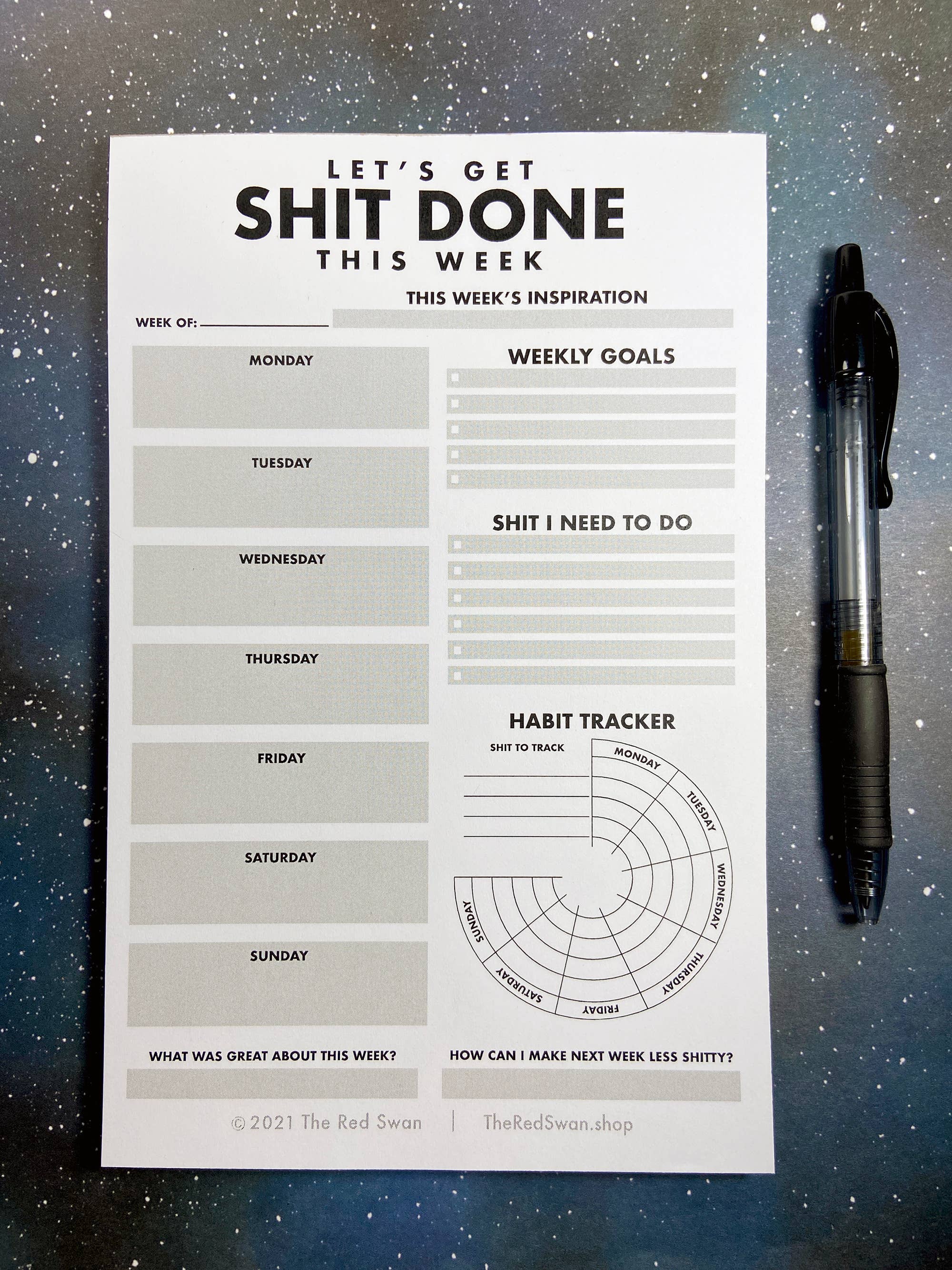 The Red Swan Shop - Wholesale Notepad - Stationery - Shit List - Weekly Planner1
