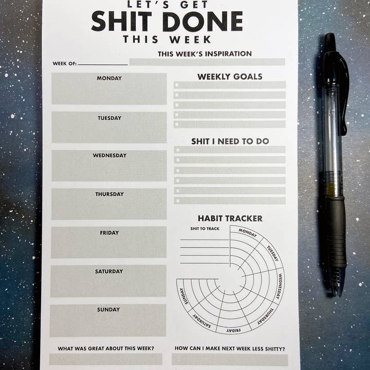 The Red Swan Shop - Vendita all'ingrosso Bloc notes - Cancelleria - Shit List - Agenda settimanale1