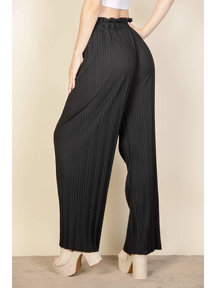 CAPELLA APPAREL - Wholesale Pants - Women's - Pleated Stretch Crepe Pull-On Wide Leg Tie Front Pants1