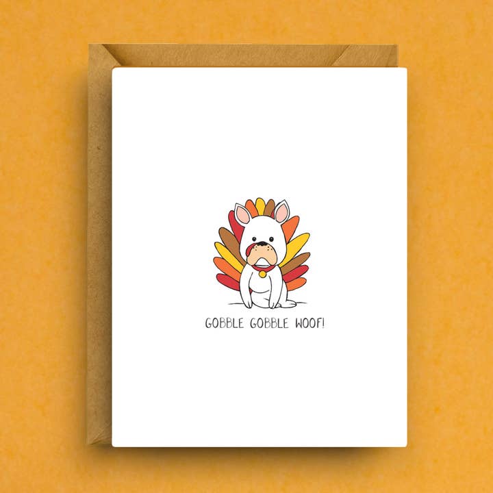 Carte de vœux Bouledogue français de Thanksgiving pour la vente par Nicole Marie Paperie