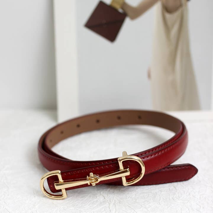 ESLEY - Wholesale Belt - Women's - A2408DJN36588 - Slim Leather Belt with Equestrian Buckle