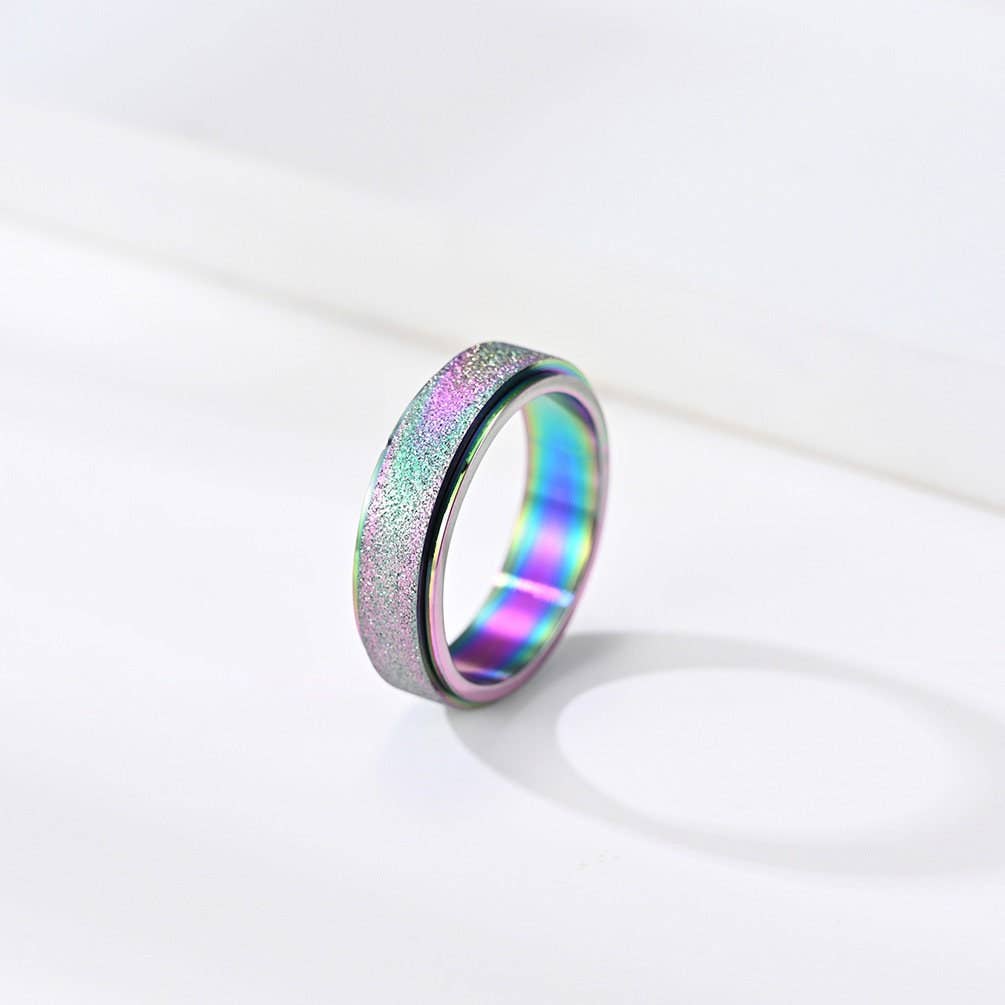 Perimade & Co. LLC - Wholesale Band/Stacked Ring - Rainbow Chrome Fidget Spinner Band Ring in Stainless Steel5