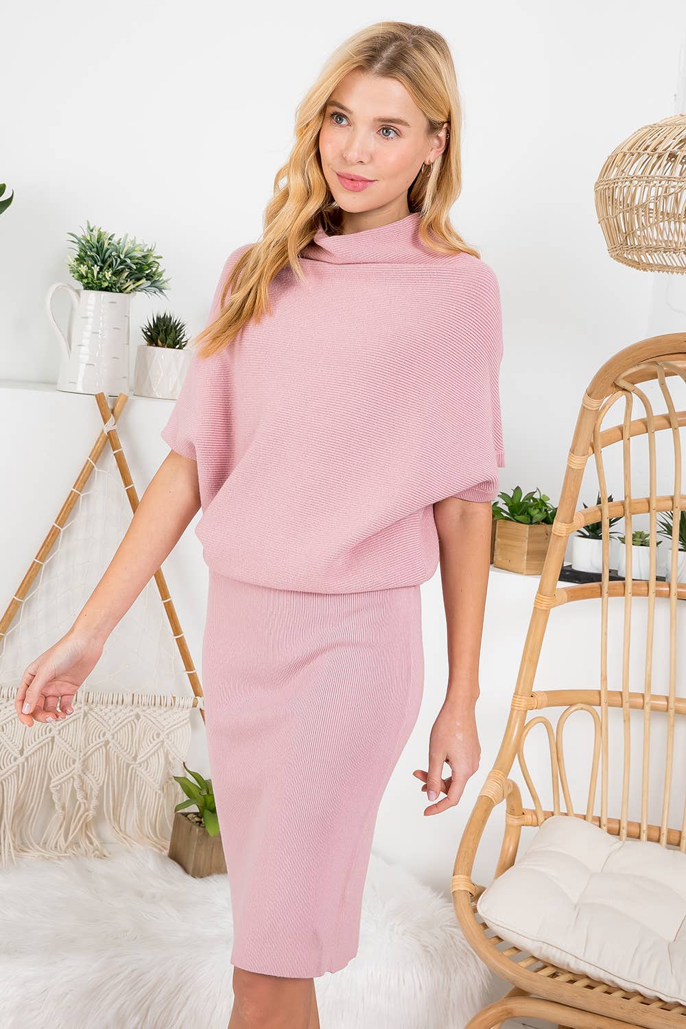 Bluivy - Wholesale Dress - Women's - SLOUCH NECK DOLMAN MIDI DRESS0