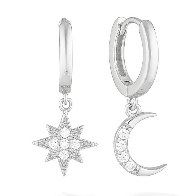 Mini dormentes de estrela e lua - Silver por atacado de Glacier Mist