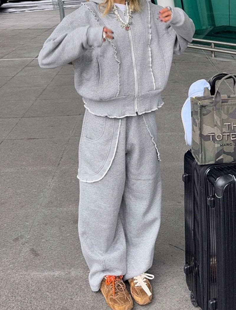 GREY Lace Hooded Top and Pants Set for wholesale on Faire1