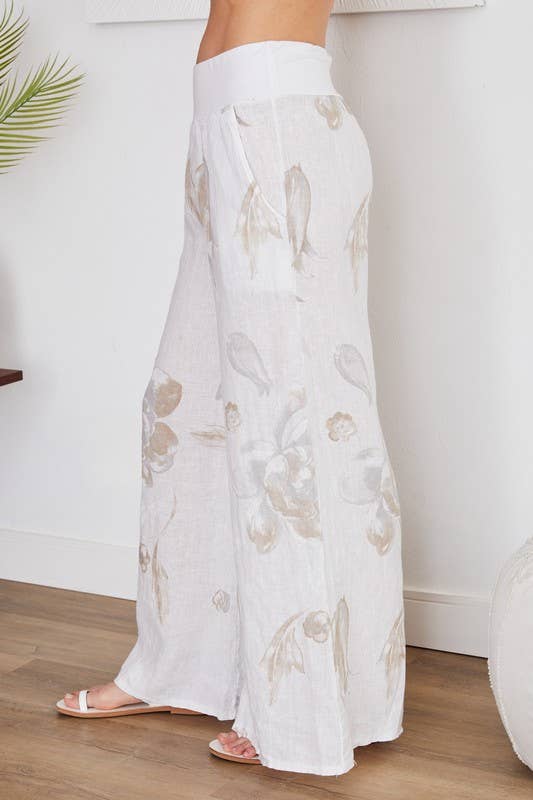 VENTI6 - Wholesale Pants - Women's - PANSY FLORAL PRINT WIDE LEG LINEN PANTS-(8730-PANSY-SKY BLU)3