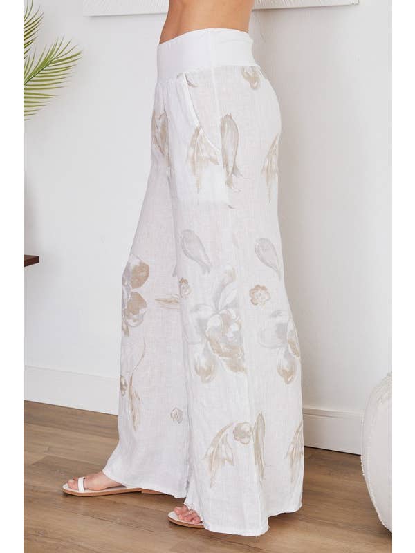 VENTI6 - Wholesale Pants - Women's - PANSY FLORAL PRINT WIDE LEG LINEN PANTS-(8730-PANSY-SKY BLU)3
