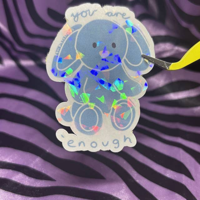 blue positivity bunny sticker for wholesale by squiglysketches